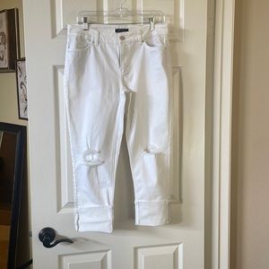 WHBM white slim crop distressed jeans. NWOT size 8
